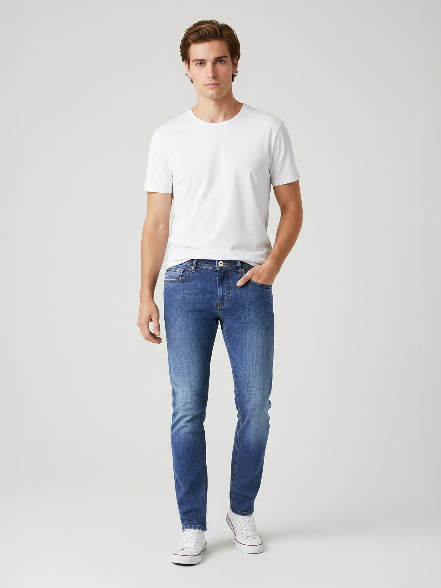 Celio Men Blue Solid Slim Fit Cotton-Blend Jeans