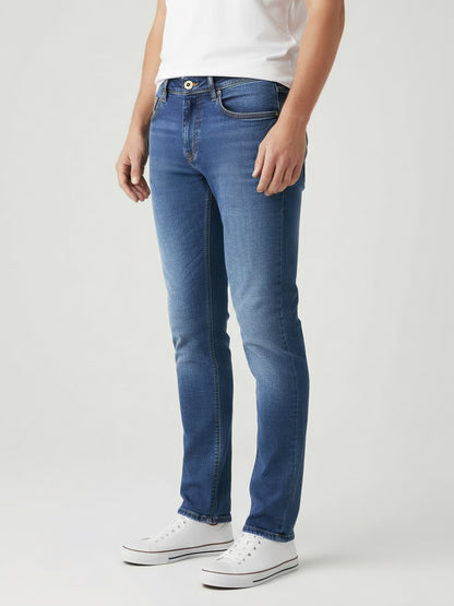 Celio Men Blue Solid Slim Fit Cotton-Blend Jeans