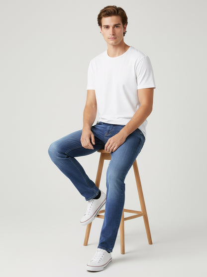 Celio Men Blue Solid Slim Fit Cotton-Blend Jeans