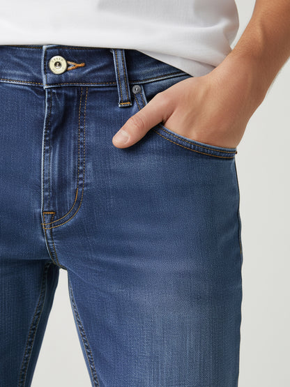 Celio Men Blue Solid Slim Fit Cotton-Blend Jeans