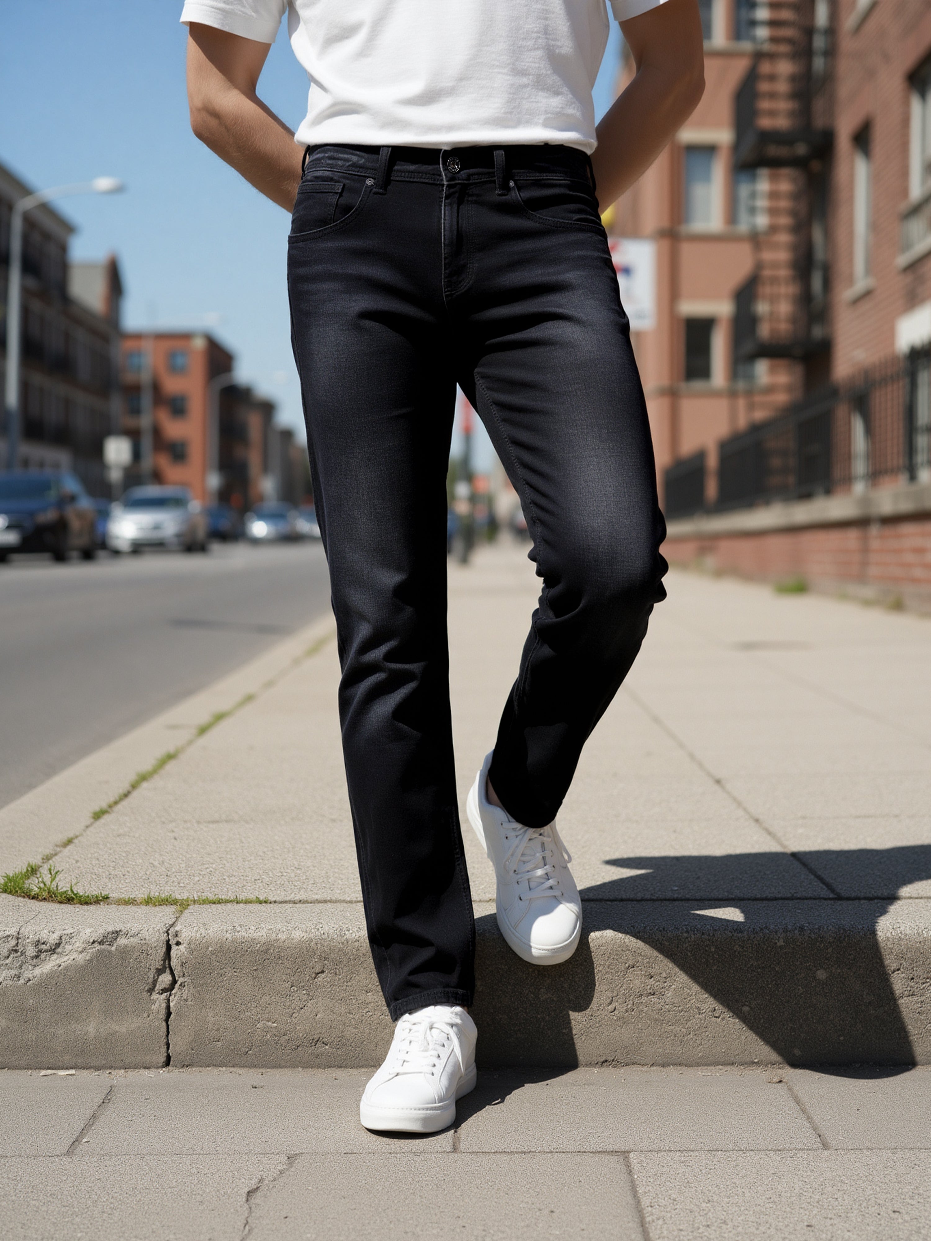 Celio Men Black Solid Straight Fit Cotton Jeans