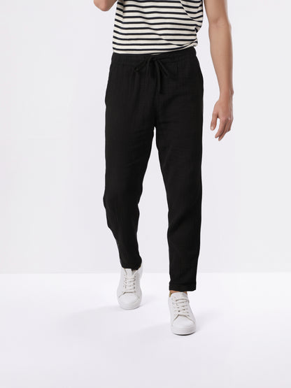 Celio* Men Black Solid Jogger Fit Cotton Trousers