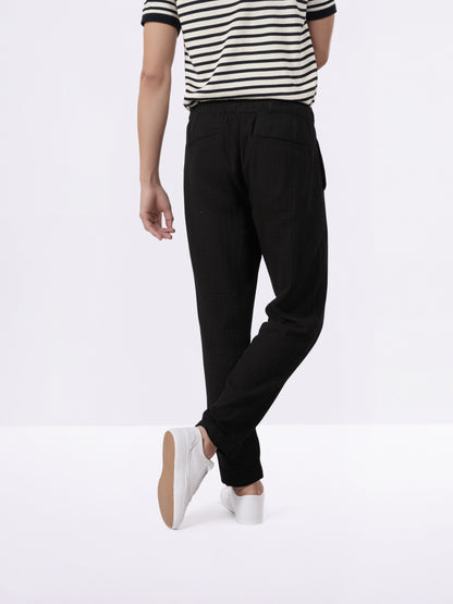 Celio* Men Black Solid Jogger Fit Cotton Trousers