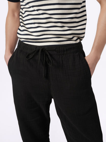 Celio* Men Black Solid Jogger Fit Cotton Trousers