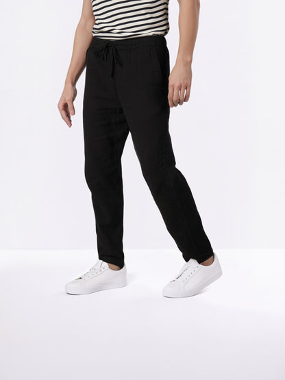 Celio* Men Black Solid Jogger Fit Cotton Trousers