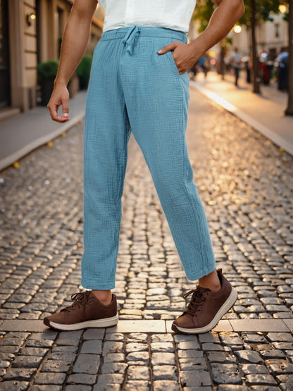 Celio* Men Blue Solid Jogger Fit Cotton Trousers