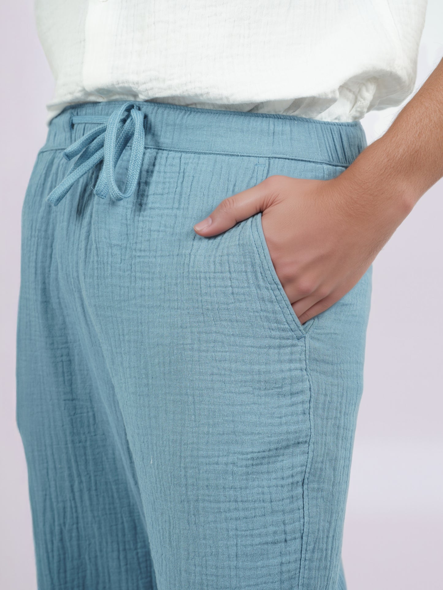 Celio* Men Blue Solid Jogger Fit Cotton Trousers