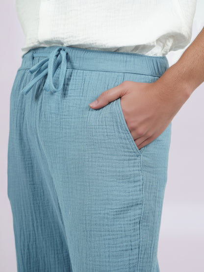 Celio* Men Blue Solid Jogger Fit Cotton Trousers