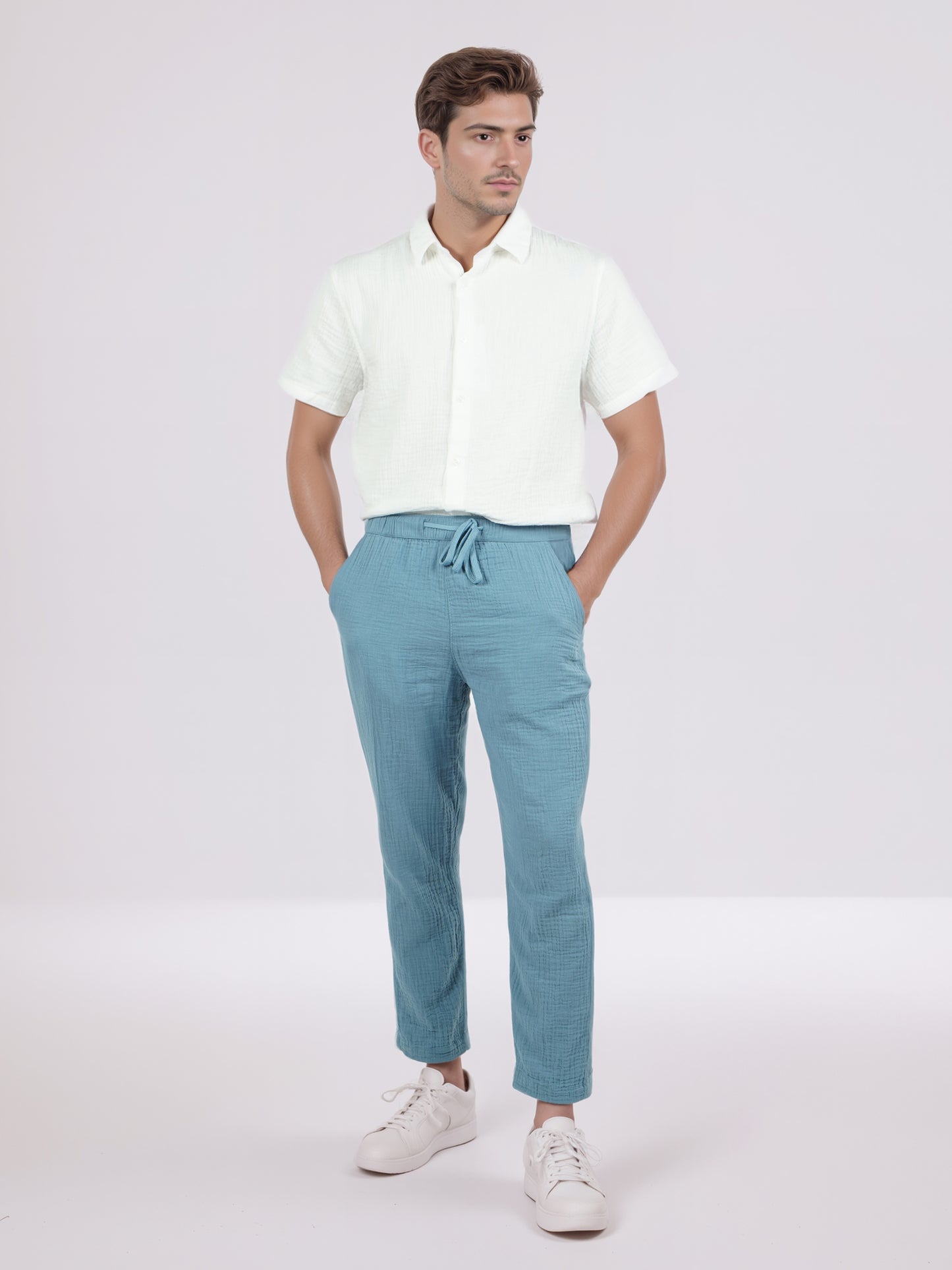 Celio* Men Blue Solid Jogger Fit Cotton Trousers