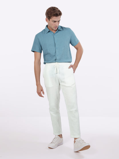 Celio* Men White Solid Jogger Fit Cotton Trousers