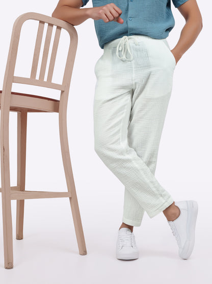Celio* Men White Solid Jogger Fit Cotton Trousers
