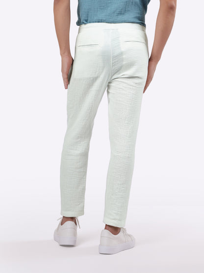 Celio* Men White Solid Jogger Fit Cotton Trousers