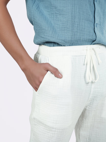 Celio* Men White Solid Jogger Fit Cotton Trousers