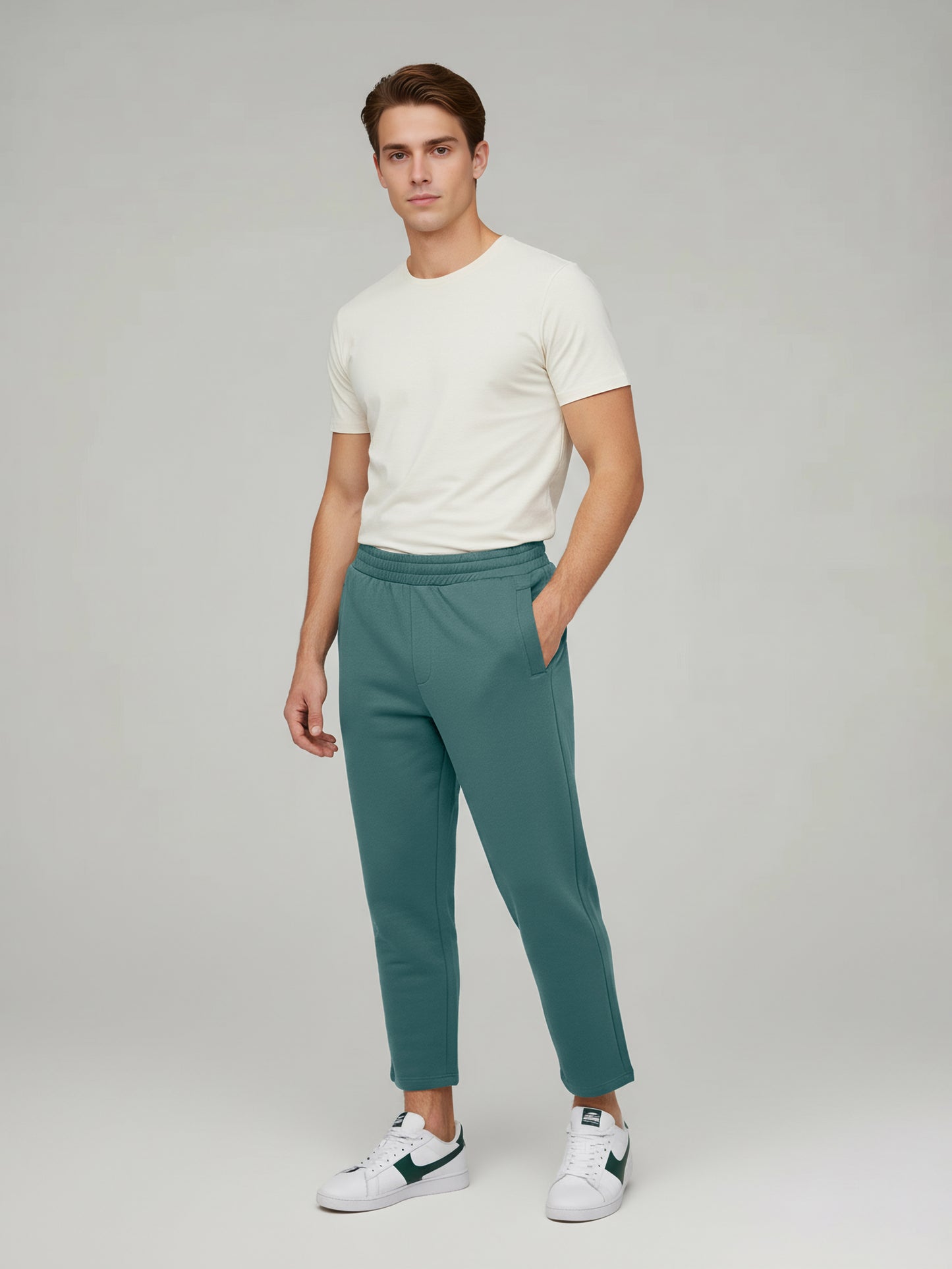 Celio* Men Green Solid Oversize Cotton Trousers