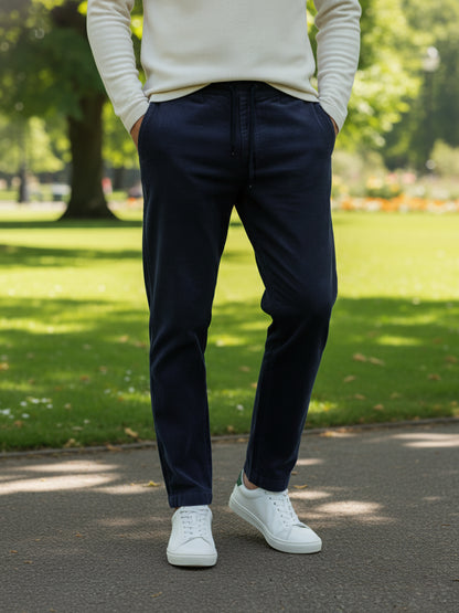 Celio* Men Blue Solid Loose Fit Cotton Trousers