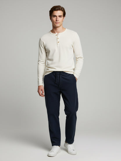 Celio* Men Blue Solid Loose Fit Cotton Trousers