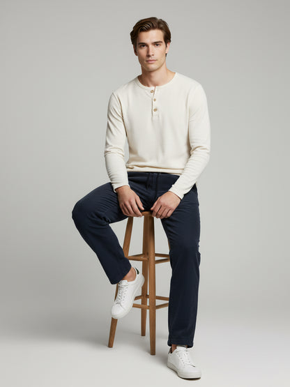 Celio* Men Blue Solid Loose Fit Cotton Trousers