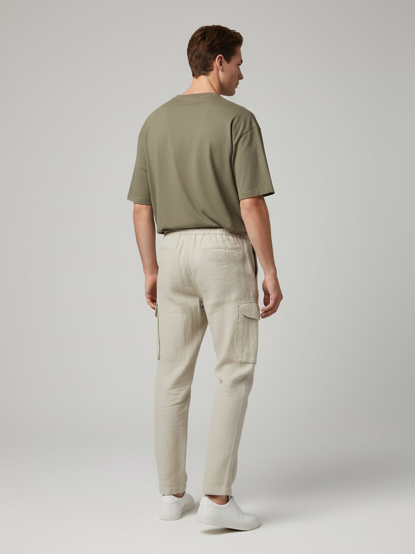 Celio* Men  Cream Solid straight-fit Cotton-Linen-Blend Trousers