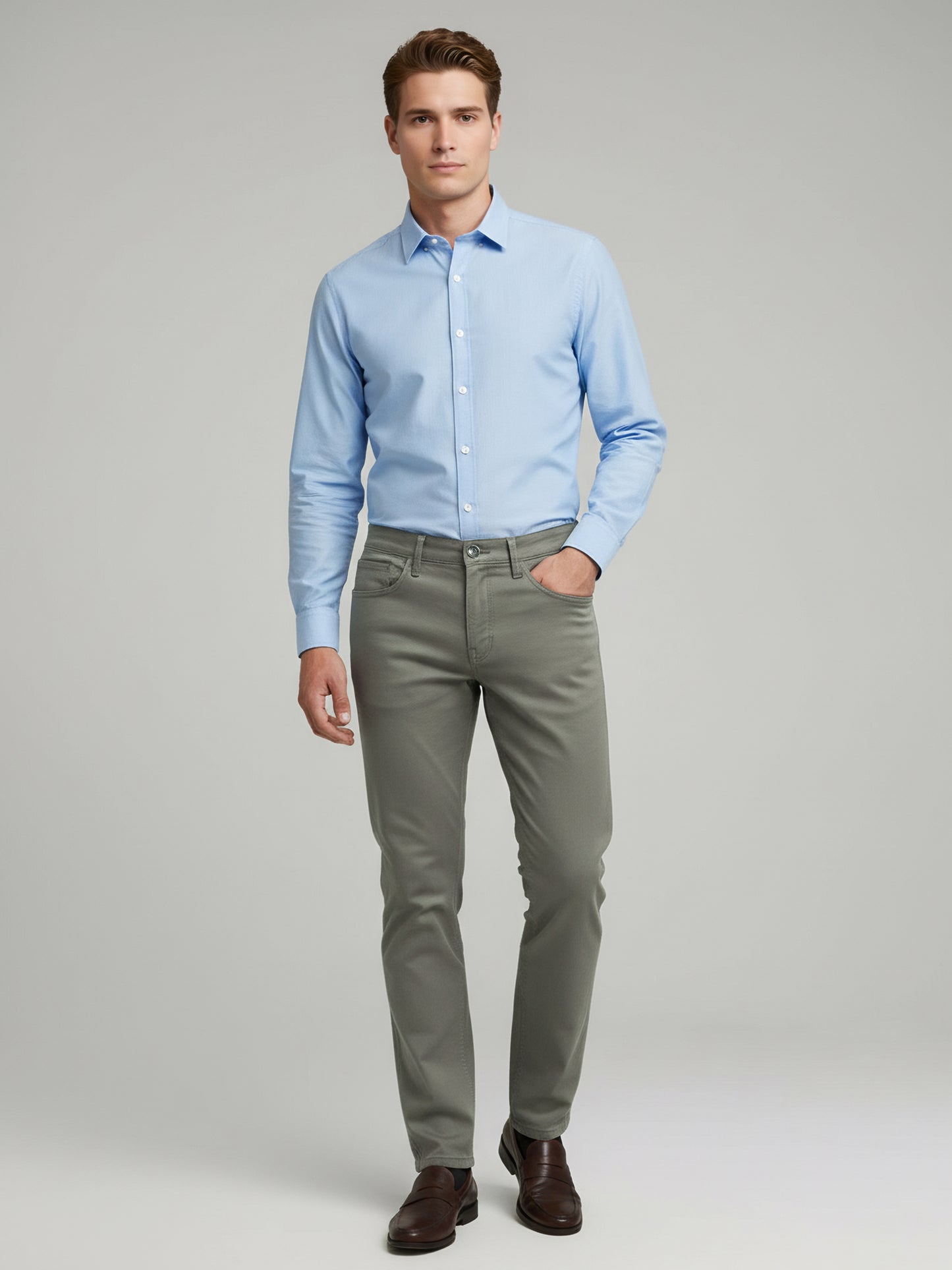 Celio* Men Beige Solid Slim Fit Cotton Trousers
