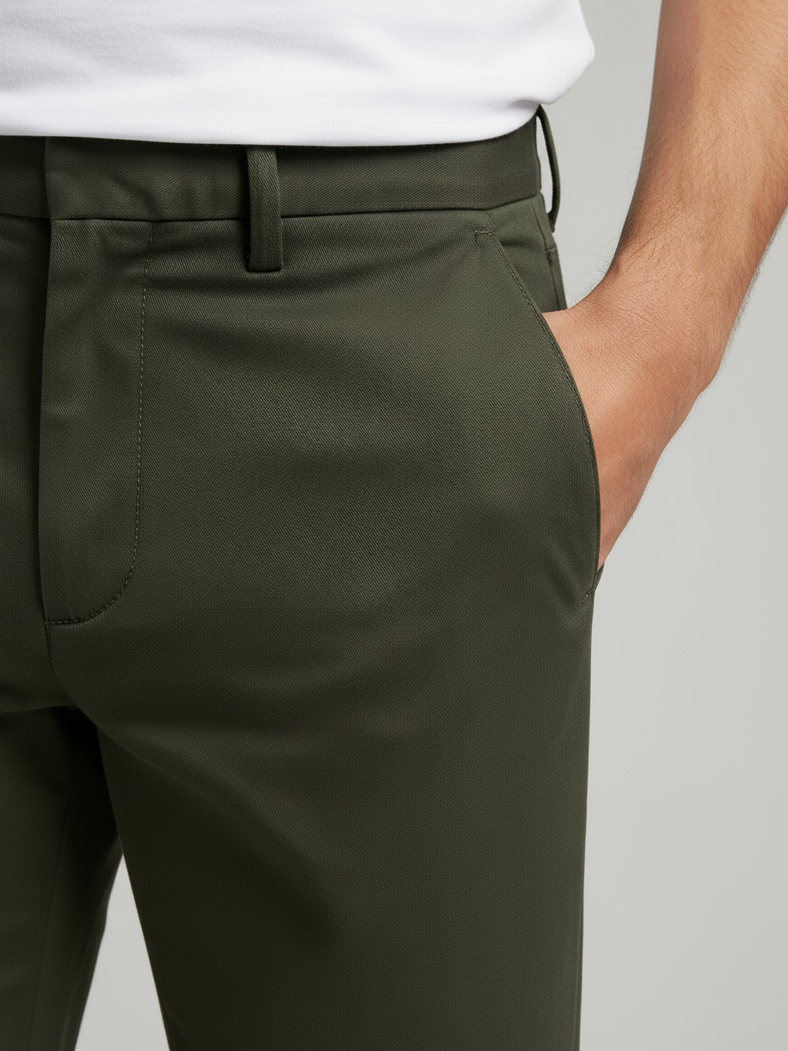 Celio* Olive Men Polyester Solid Regular Fit Trousers