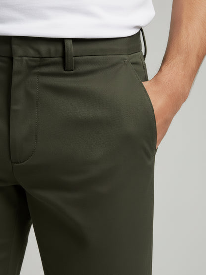 Celio* Men Olive Solid Regular Fit Polyester Trousers