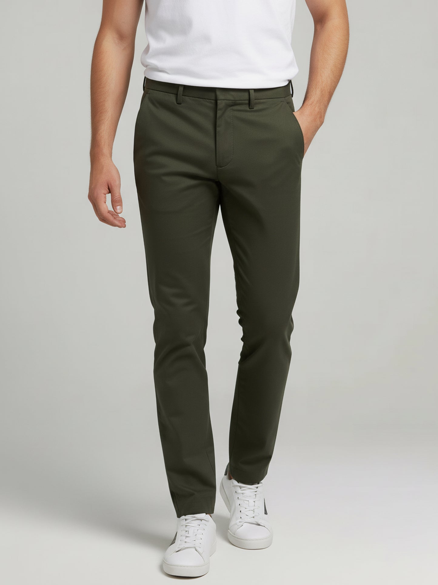 Celio* Men Olive Solid Regular Fit Polyester Trousers