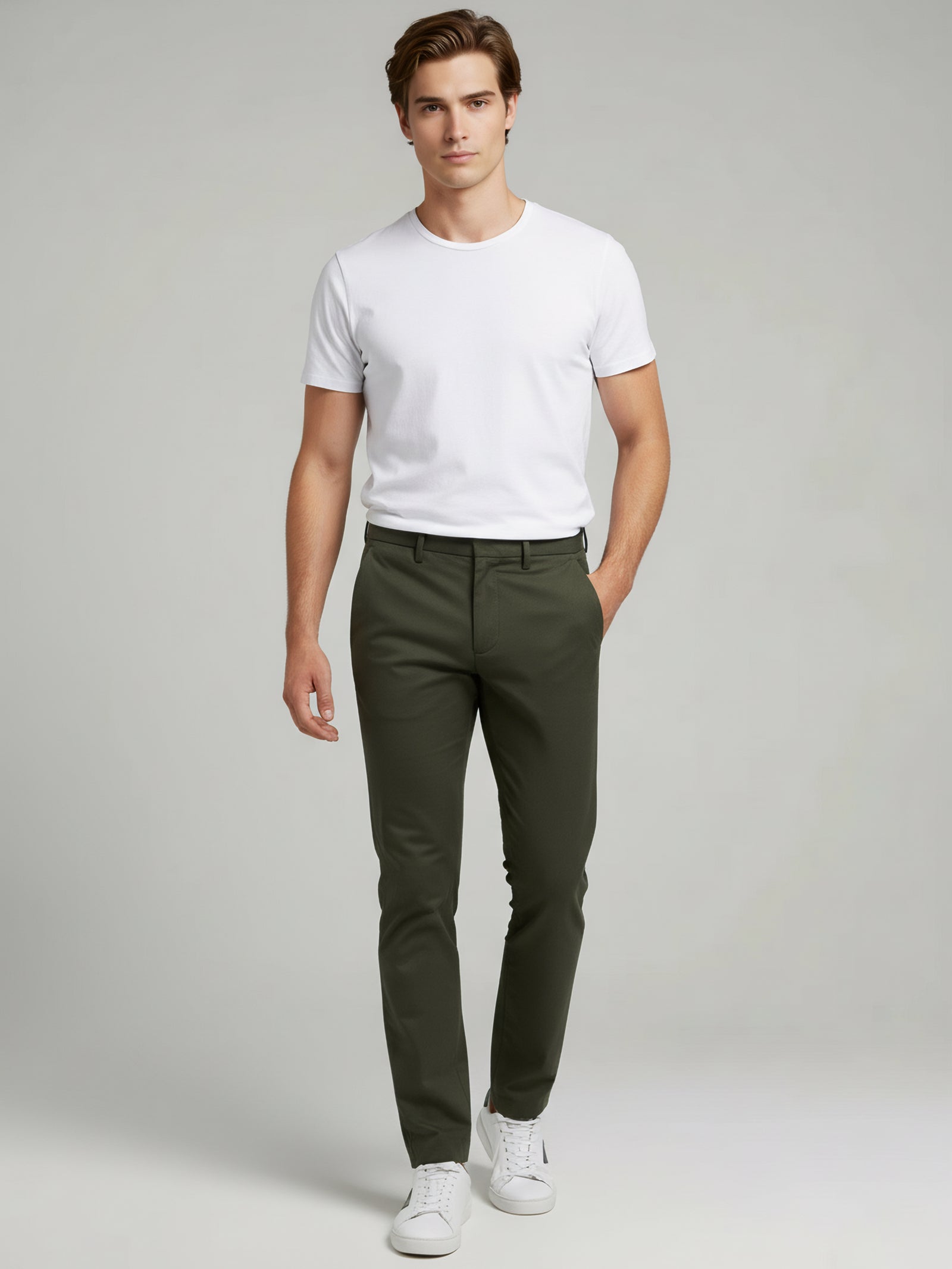 Celio* Olive Men Polyester Solid Regular Fit Trousers