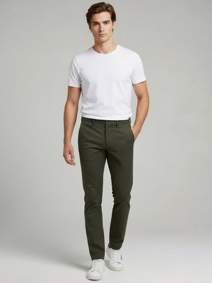 Celio* Men Olive Solid Regular Fit Polyester Trousers