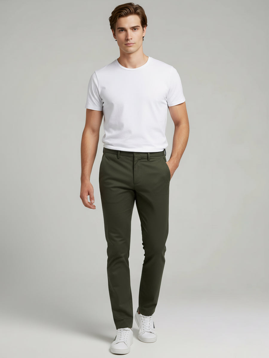 Celio* Olive Men Polyester Solid Regular Fit Trousers