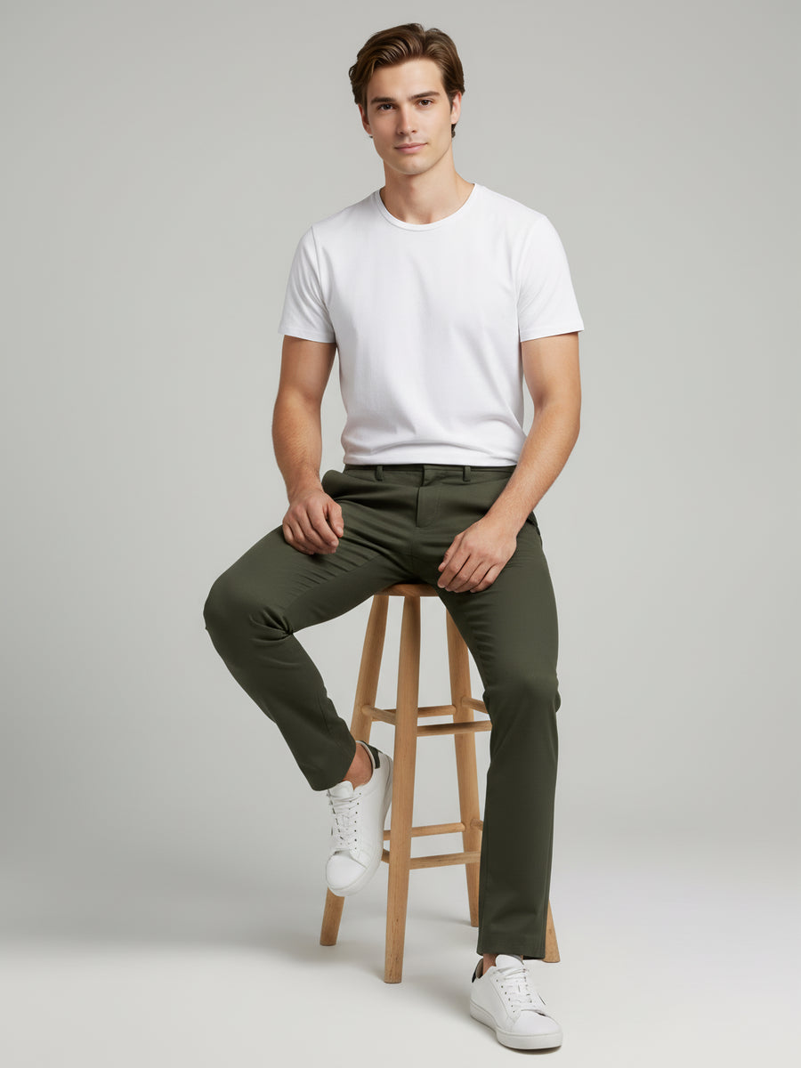 Celio* Olive Men Polyester Solid Regular Fit Trousers