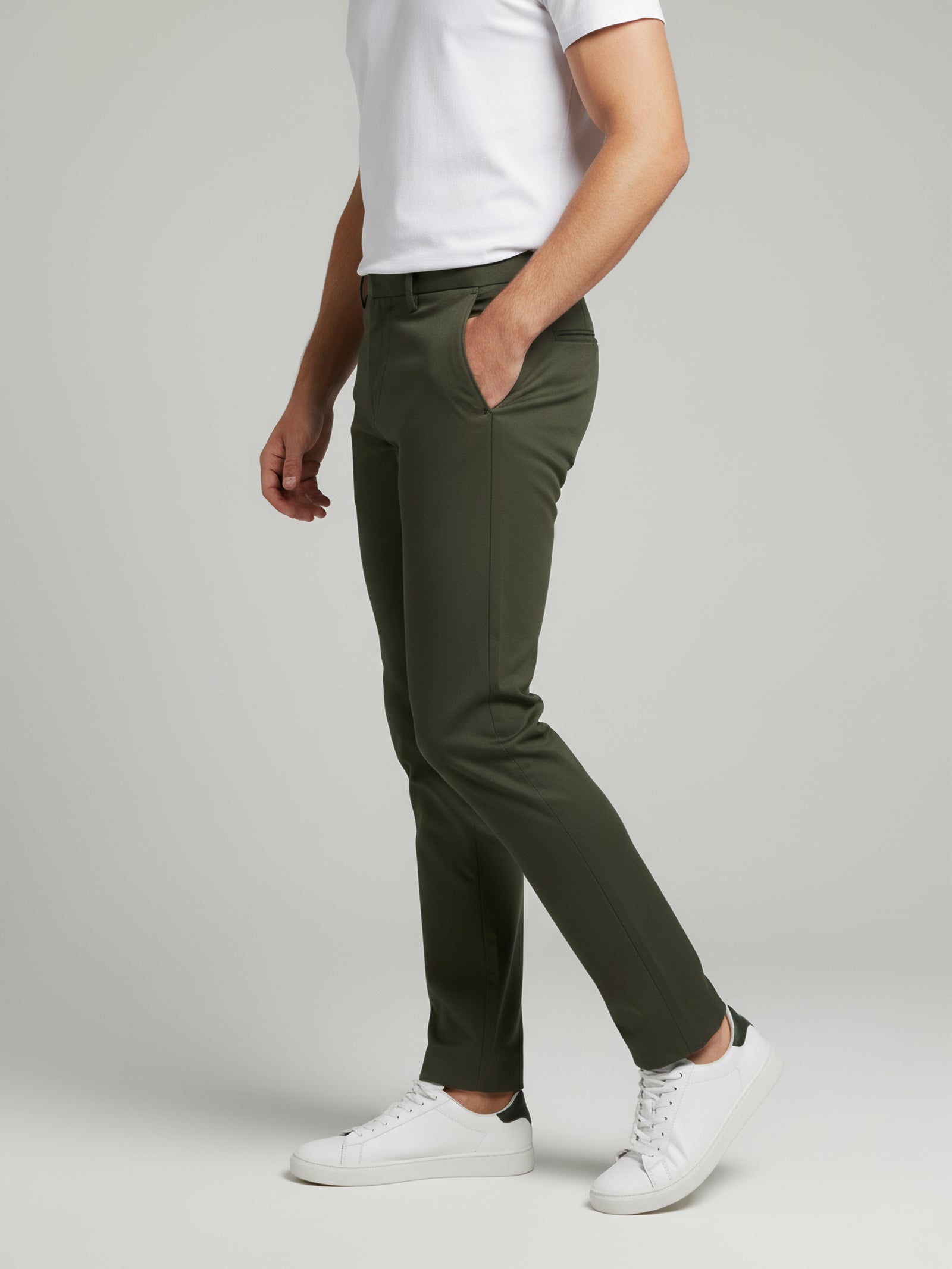 Celio* Olive Men Polyester Solid Regular Fit Trousers