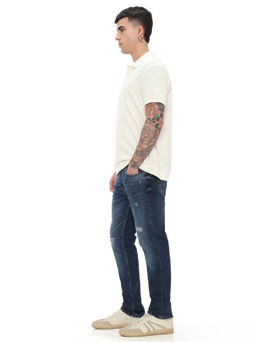 Slim Fit 100% Cotton Twill Jeans - Blue