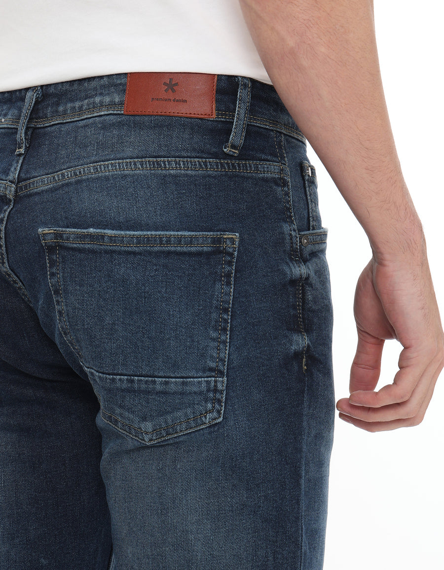 Straight Fit 100% Cotton Twill Jeans - Blue