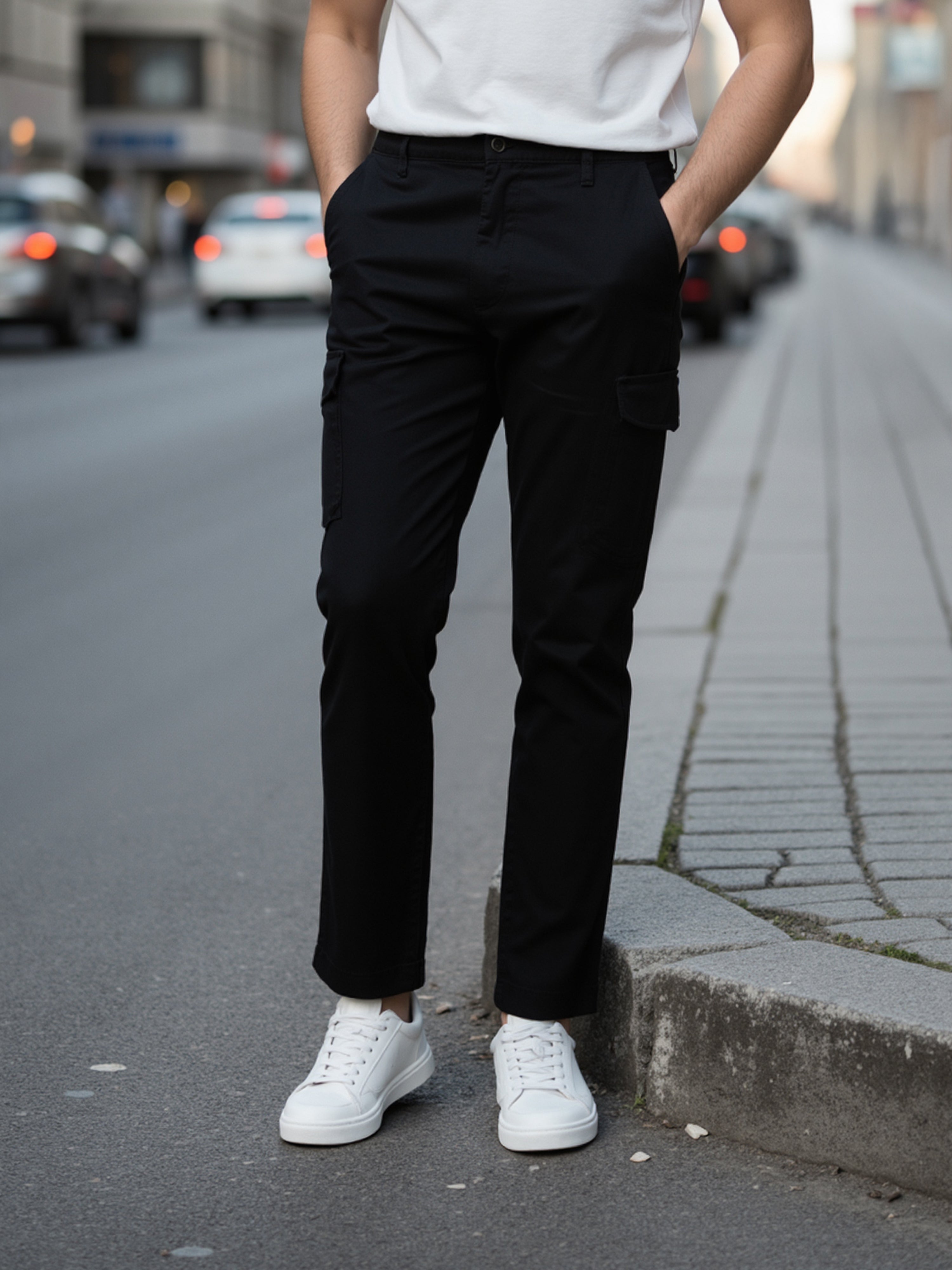 Celio Men Black Solid Straight Fit Cotton Trousers