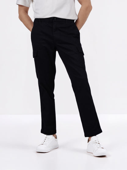 Celio* Men Black Solid Straight Fit Cotton Trousers