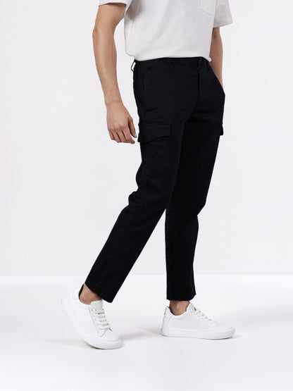 Celio* Men Black Solid Straight Fit Cotton Trousers