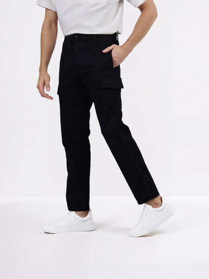 Celio* Men Black Solid Straight Fit Cotton Trousers
