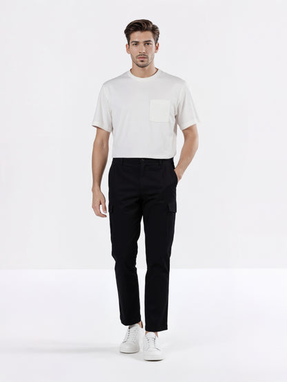 Celio* Men Black Solid Straight Fit Cotton Trousers