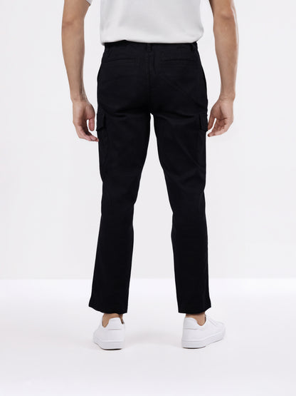 Celio* Men Black Solid Straight Fit Cotton Trousers