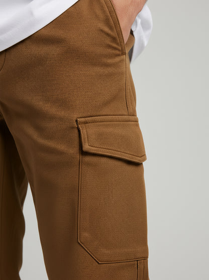 Celio* Men  Brown Solid straight-fit Cotton Trousers