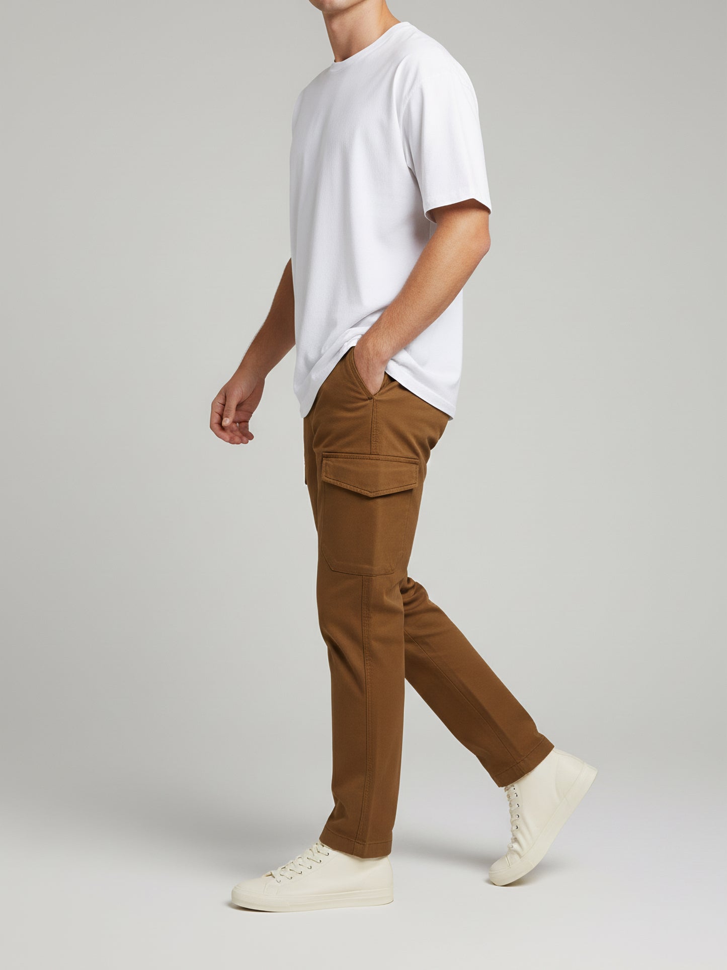 Celio* Men  Brown Solid straight-fit Cotton Trousers