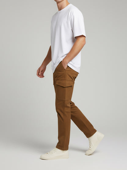 Celio* Men  Brown Solid straight-fit Cotton Trousers