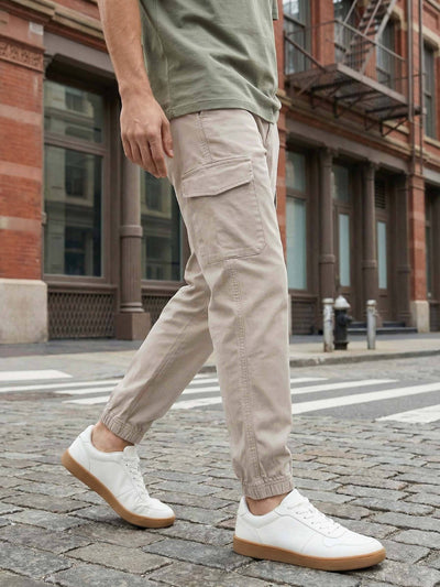 Celio* Men Beige Solid Straight Fit Cotton Trousers