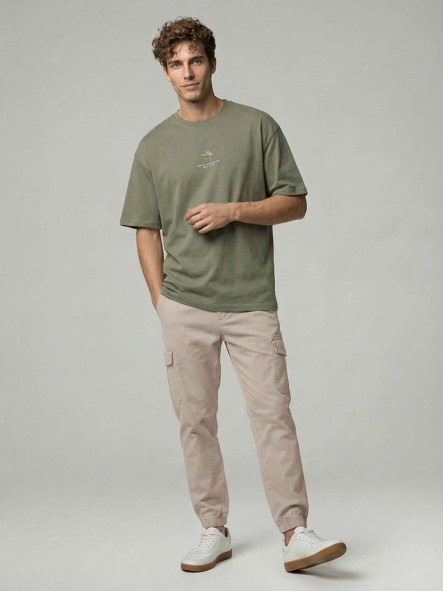 Celio* Men Beige Solid Straight Fit Cotton Trousers