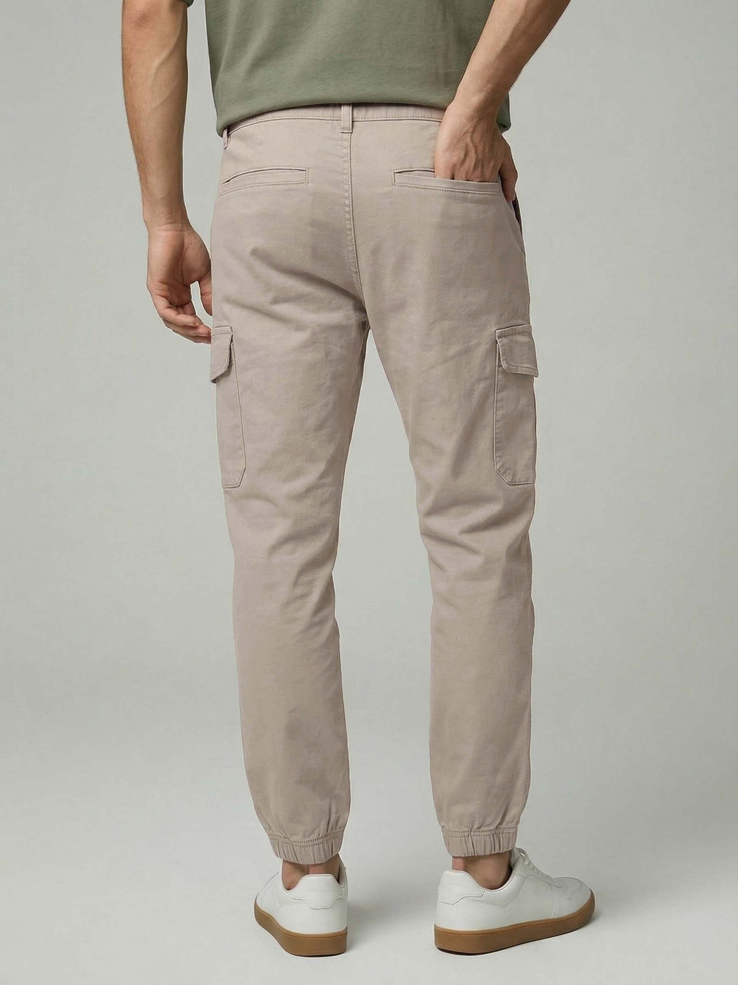 Celio* Men Beige Solid Straight Fit Cotton Trousers