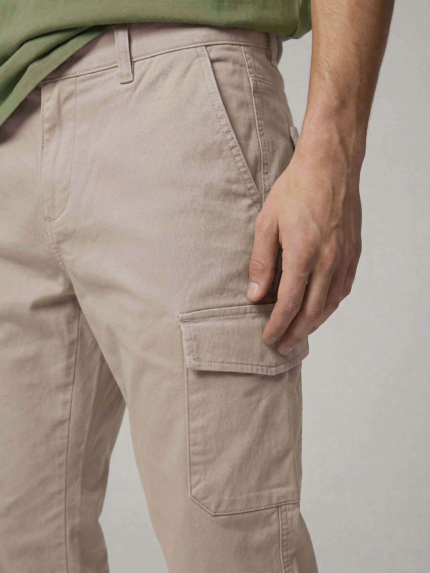 Celio* Men Beige Solid Straight Fit Cotton Trousers