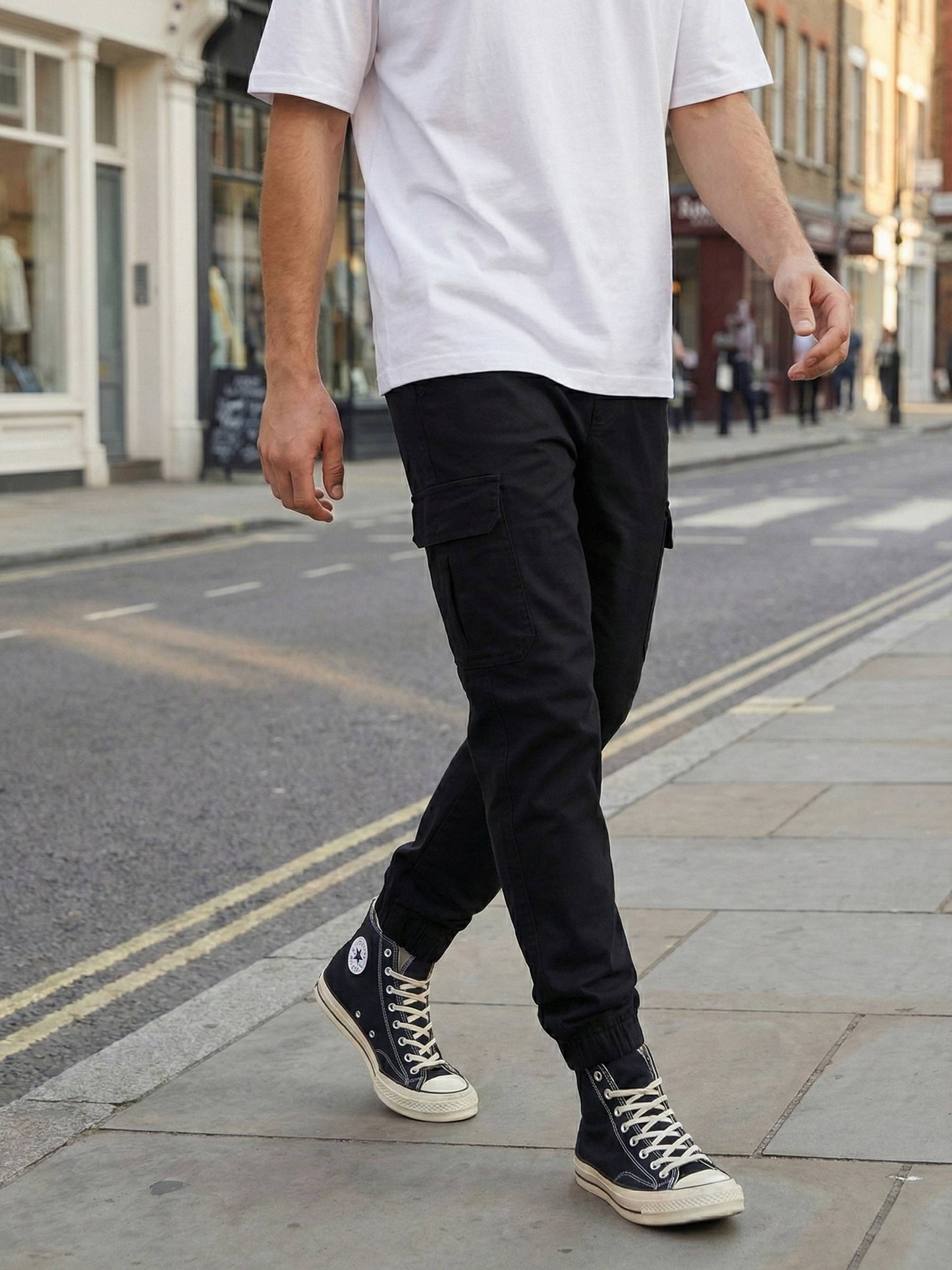 Celio* Men Black Solid Straight Fit Cotton Trousers