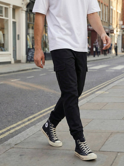 Celio* Men Black Solid Straight Fit Cotton Trousers