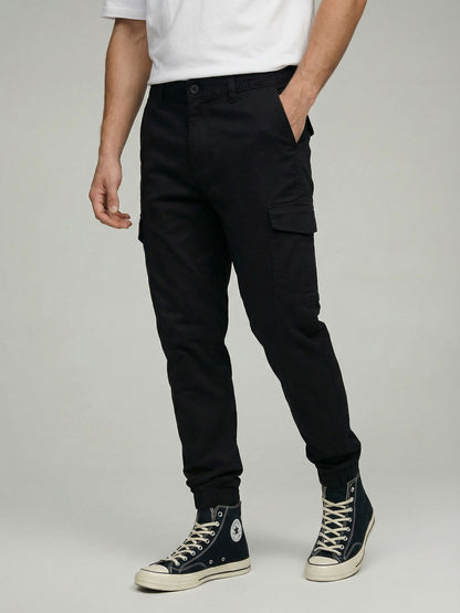 Celio* Men Black Solid Straight Fit Cotton Trousers