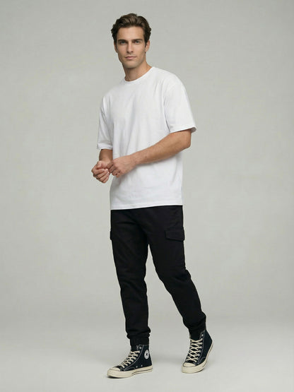 Celio* Men Black Solid Straight Fit Cotton Trousers